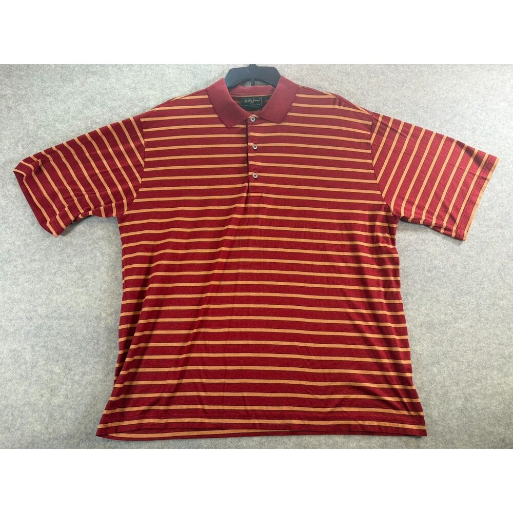 Bobby Jones Collection Polo Mens L Large Red Gold Striped Golf Classic